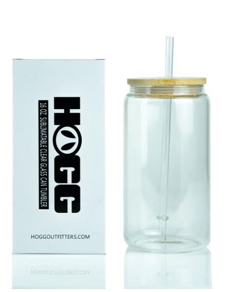 16oz SUBLIMATABLE CLEAR GLASS CAN TUMBLER W/ LID & STRAW